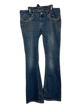 Amethyst Distressed Flare Jeans Size 7 Thick Stitch Embellished Y2K McBling